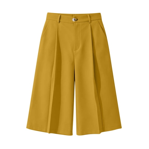 Costeam Womens High Waisted Front Pleated Wide Leg Bermuda Shorts with Side Slant Pockets Button Zip Belt Loops Wrinkle Resistant Tailored Knee Length Dress Shorts