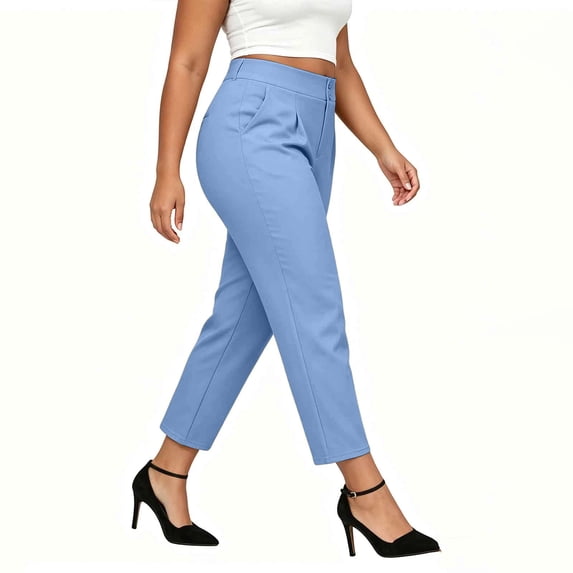 Costeam Womens High Waisted Straight Leg Ankle Pants with Side Slant Pockets Button Zip Belt Loops Stretch Wrinkle Resistant Tailored Smooth Drape Cropped Dress Trousers