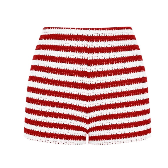 Costeam Womens Horizontal Striped Textured Knit Shorts High Rise Elastic Waist Slim Fit Stretch Breathable Lightweight Casual Workout Running Athletic Short Bottoms