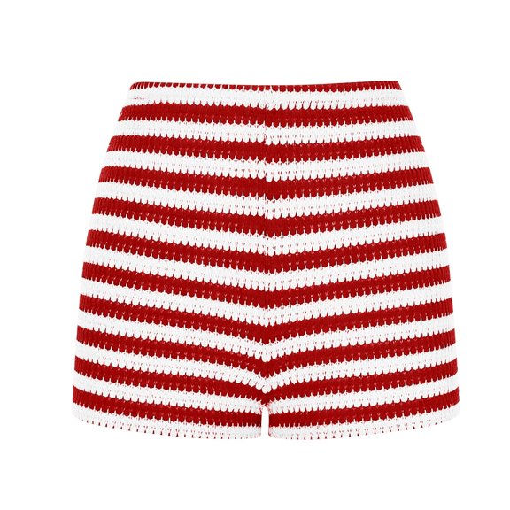 Costeam Womens Horizontal Striped Textured Knit Shorts High Rise Elastic Waist Slim Fit Stretch Breathable Lightweight Casual Workout Running Athletic Short Bottoms