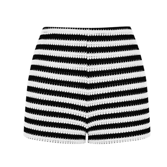 Costeam Womens Horizontal Striped Textured Knit Shorts High Rise Elastic Waist Slim Fit Stretch Breathable Lightweight Casual Workout Running Athletic Short Bottoms