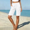 thumbnail image 1 of Costeam Womens Knee Length Bermuda Shorts Side Split Hem Side Slip Pockets Wide Fold Over Elastic High Waist Lightweight Wrinkle Resistant Loose Vacation Casual Bottoms, 1 of 8