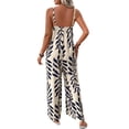 thumbnail image 1 of Costeam Womens Leaf Print Spaghetti Strap Jumpsuit Dual Side Hidden Hand Pockets Scoop Neck Elastic Loose Full Length Wide Leg Casual One Piece Outfit, 1 of 6