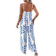 thumbnail image 1 of Costeam Womens Leaf Print Spaghetti Strap Jumpsuit Dual Side Hidden Hand Pockets Scoop Neck Elastic Loose Full Length Wide Leg Casual One Piece Outfit, 1 of 6