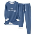 thumbnail image 1 of Costeam Womens Letter Print Fleece Lined Long Sleeve Crew Neck Top And Cuffed Jogger Pants Two Piece Thermal Loungewear Set Side Inset Pockets Co Ord Set, 1 of 2