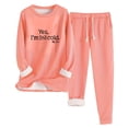 thumbnail image 1 of Costeam Womens Letter Print Fleece Lined Long Sleeve Crew Neck Top And Cuffed Jogger Pants Two Piece Thermal Loungewear Set Side Inset Pockets Co Ord Set, 1 of 2