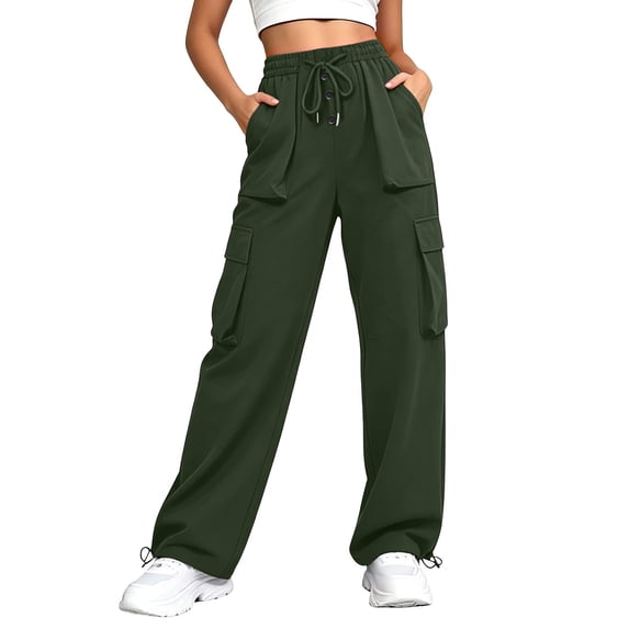 Costeam Womens Lightweight Quick Dry Cargo Jogger Pants Solid Color Multiple Functional Pockets Adjustable Drawstring Elastic High Waist Tapered Ankle Casual Athletic Long Trousers