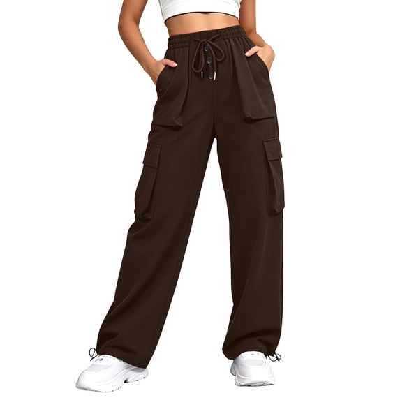 Costeam Womens Lightweight Quick Dry Cargo Jogger Pants Solid Color Multiple Functional Pockets Adjustable Drawstring Elastic High Waist Tapered Ankle Casual Athletic Long Trousers