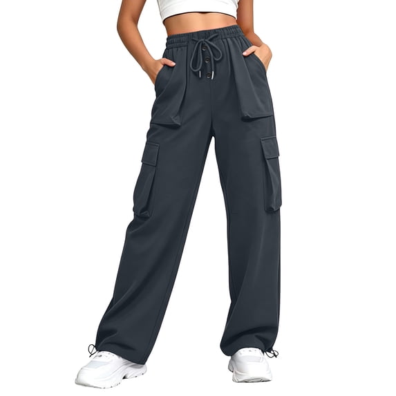 Costeam Womens Lightweight Quick Dry Cargo Jogger Pants Solid Color Multiple Functional Pockets Adjustable Drawstring Elastic High Waist Tapered Ankle Casual Athletic Long Trousers