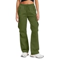 thumbnail image 1 of Costeam Womens Lightweight Quick Dry Cargo Pants Multi Flap Side Pockets Adjustable Drawstring Elastic High Waist Solid Color Full Length Flare Casual Utility Trousers, 1 of 6