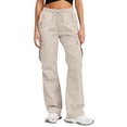thumbnail image 1 of Costeam Womens Lightweight Quick Dry Cargo Pants Multi Flap Side Pockets Adjustable Drawstring Elastic High Waist Solid Color Full Length Flare Casual Utility Trousers, 1 of 6