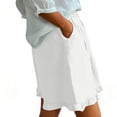 thumbnail image 1 of Costeam Womens Linen Bermuda Shorts Ruffle Fringe Hem Full Elastic Pull On Waist with Side Pockets Loose Straight Knee Length Lightweight Soft Breathable Relaxed Fit Casual Cropped Bottoms, 1 of 8
