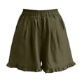 thumbnail image 1 of Costeam Womens Linen Bermuda Shorts Ruffle Fringe Hem Full Elastic Pull On Waist with Side Pockets Loose Straight Knee Length Lightweight Soft Breathable Relaxed Fit Casual Cropped Bottoms, 1 of 7
