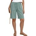 thumbnail image 1 of Costeam Womens Linen Blend Drawstring Elastic Waist Bermuda Shorts with Patch Pockets Casual Summer Mid Thigh Shorts, 1 of 6