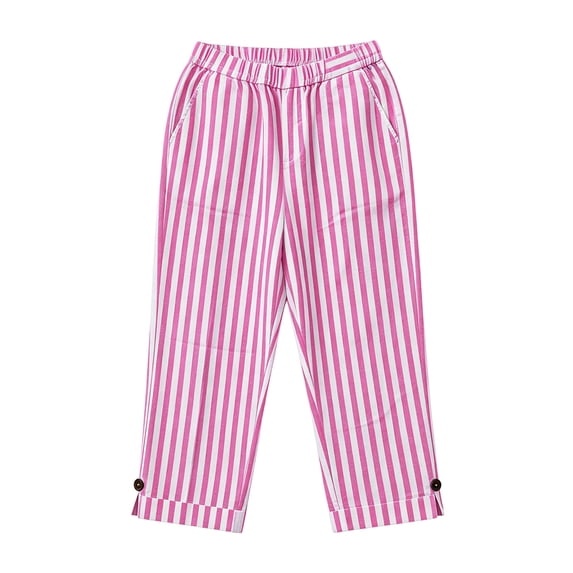 Costeam Womens Linen Blend Striped Straight Leg Pants Self Fabric Drawstring Full Elastic High Waist No Side Pockets Lightweight Wrinkle Resistant Loose Full Length Casual Trousers