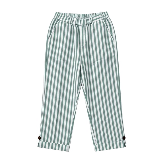 Costeam Womens Linen Blend Striped Straight Leg Pants Self Fabric Drawstring Full Elastic High Waist No Side Pockets Lightweight Wrinkle Resistant Loose Full Length Casual Trousers