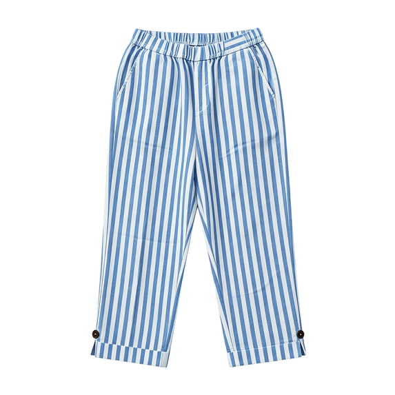 Costeam Womens Linen Blend Striped Straight Leg Pants Self Fabric Drawstring Full Elastic High Waist No Side Pockets Lightweight Wrinkle Resistant Loose Full Length Casual Trousers