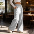 thumbnail image 1 of Costeam Womens Linen Blend Wide Leg Pants Vertical Front Seam Side Slip Pockets Self Fabric Drawstring Full Elastic High Waist Lightweight Wrinkle Resistant Loose Full Length Casual Trousers, 1 of 9