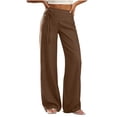 thumbnail image 1 of Costeam Womens Linen Feel Wide Leg Pants Double Layer Fold Over Drawstring High Waist Full Length Lightweight Wrinkle Friendly Loose Straight Casual Vacation Trousers, 1 of 7