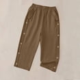 thumbnail image 1 of Costeam Womens Linen Textured Capri Pants Solid Color Elastic Waist with Side Pockets Side Button Detail Loose Fit Casual Cropped Trousers Soft Breathable Lightweight Calf Length Pants, 1 of 7
