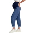 thumbnail image 1 of Costeam Womens Maternity Jeans Full Panel Belly Support High Waist Cuffed Roll Hem Straight Leg Soft Washed Stretch Denim with Side Pockets Comfort Casual Pregnancy Long Trousers, 1 of 4