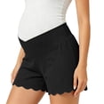 thumbnail image 1 of Costeam Womens Maternity Ribbed Shorts V Cross Over Belly Support High Waist Scalloped Wave Hem Slim Fit Stretch Soft Breathable Knee Length Pregnancy Lounge Bottoms, 1 of 9
