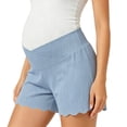 thumbnail image 1 of Costeam Womens Maternity Ribbed Shorts V Cross Over Belly Support High Waist Scalloped Wave Hem Slim Fit Stretch Soft Breathable Knee Length Pregnancy Lounge Bottoms, 1 of 9