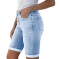 thumbnail image 1 of Costeam Womens Mid Rise Denim Bermuda Shorts Stretchy Rolled Cuff Knee Length Jean Shorts with Pockets Casual Slim Fit, 1 of 9