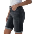 thumbnail image 1 of Costeam Womens Mid Rise Denim Bermuda Shorts Stretchy Rolled Cuff Knee Length Jean Shorts with Pockets Casual Slim Fit, 1 of 9