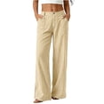 thumbnail image 1 of Costeam Womens Mid Rise Vertical Striped Wide Leg Pants Classic Front Patch Pockets Button Fly Waist Loose Full Length Casual Stripe Trousers, 1 of 6