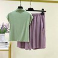 thumbnail image 1 of Costeam Womens Mock Neck Short Sleeve Top and Elastic Waist Wide Leg Capri Pants Two Piece Knit Loungewear Set Dual Side Pockets Relaxed Fit Solid Co Ord Outfit, 1 of 6