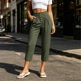 thumbnail image 1 of Costeam Womens Multi Button Pleated Front Linen Capri Pants Dual Side Slip Pockets Non Elastic High Waist Lightweight Wrinkle Resistant Loose Mid Calf Casual Cropped Trousers, 1 of 7