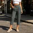 thumbnail image 1 of Costeam Womens Multi Button Pleated Front Linen Capri Pants Dual Side Slip Pockets Non Elastic High Waist Lightweight Wrinkle Resistant Loose Mid Calf Casual Cropped Trousers, 1 of 7