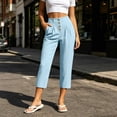 thumbnail image 1 of Costeam Womens Multi Button Pleated Front Linen Capri Pants Dual Side Slip Pockets Non Elastic High Waist Lightweight Wrinkle Resistant Loose Mid Calf Casual Cropped Trousers, 1 of 7