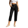 thumbnail image 1 of Costeam Womens Multi Button Pleated Front Linen Capri Pants Dual Side Slip Pockets Non Elastic High Waist Lightweight Wrinkle Resistant Loose Mid Calf Casual Cropped Trousers, 1 of 7
