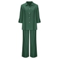 thumbnail image 1 of Costeam Womens Notch Collar Short Sleeve Shirt and Wide Leg Pants 2 Piece Matching Set Dual Side Hand Pockets Drawstring Elastic High Waist Loose Flow Full Length Breathable Outfit, 1 of 6