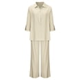 thumbnail image 1 of Costeam Womens Notch Collar Short Sleeve Shirt and Wide Leg Pants 2 Piece Matching Set Dual Side Hand Pockets Drawstring Elastic High Waist Loose Flow Full Length Breathable Outfit, 1 of 6