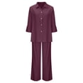 thumbnail image 1 of Costeam Womens Notch Collar Short Sleeve Shirt and Wide Leg Pants 2 Piece Matching Set Dual Side Hand Pockets Drawstring Elastic High Waist Loose Flow Full Length Breathable Outfit, 1 of 6