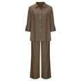 thumbnail image 1 of Costeam Womens Notch Collar Short Sleeve Shirt and Wide Leg Pants 2 Piece Matching Set Dual Side Hand Pockets Drawstring Elastic High Waist Loose Flow Full Length Breathable Outfit, 1 of 6
