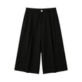 thumbnail image 1 of Costeam Womens Pleated Capri Wide Leg Pants Single Button Zipper Fly Side Slip Pockets Mid Calf Length Tailored Lightweight Loose Cropped Casual Trousers, 1 of 7