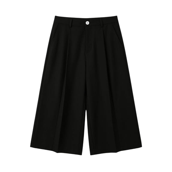 Costeam Womens Pleated Capri Wide Leg Pants Single Button Zipper Fly Side Slip Pockets Mid Calf Length Tailored Lightweight Loose Cropped Casual Trousers