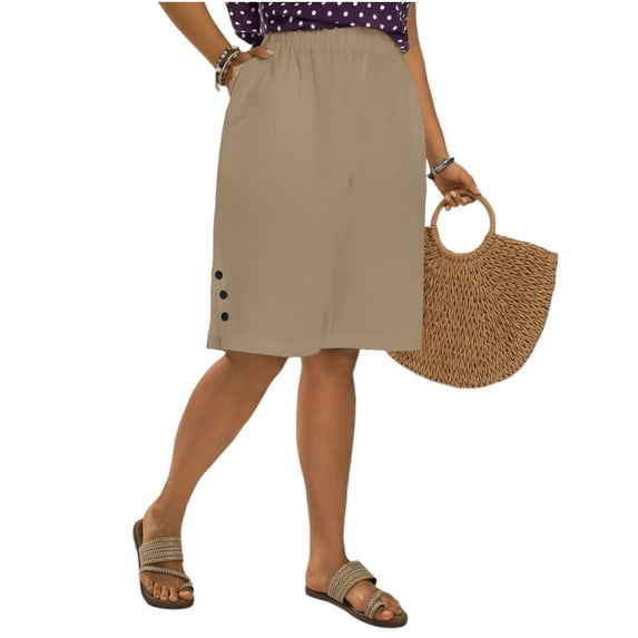 Costeam Womens Plus Size Linen Blend Bermuda Shorts Front And Back Patch Pockets Adjustable Drawstring Elastic High Waist Loose Straight Mid Thigh Summer Casual Bottoms