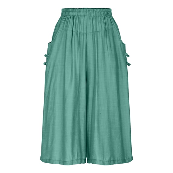 Costeam Womens Plus Size Pleated Flared Skort Dual Side Deep Hand Pockets Elastic High Waist Wide A Line Hem Lightweight Loose Fit Casual Short Pants