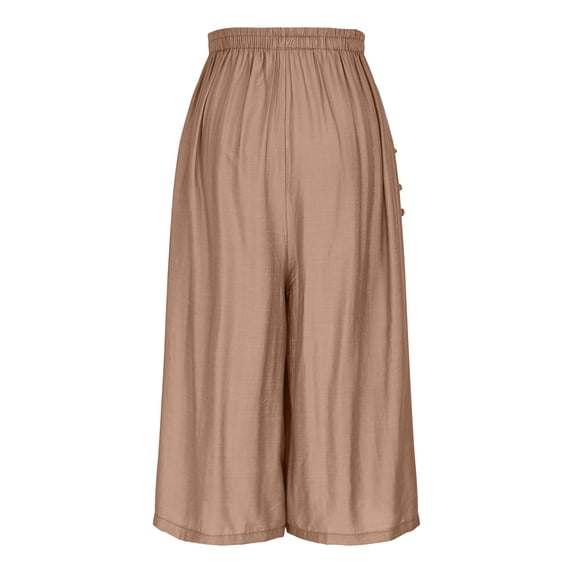 Costeam Womens Plus Size Pleated Flared Skort Dual Side Deep Hand Pockets Elastic High Waist Wide A Line Hem Lightweight Loose Fit Casual Short Pants