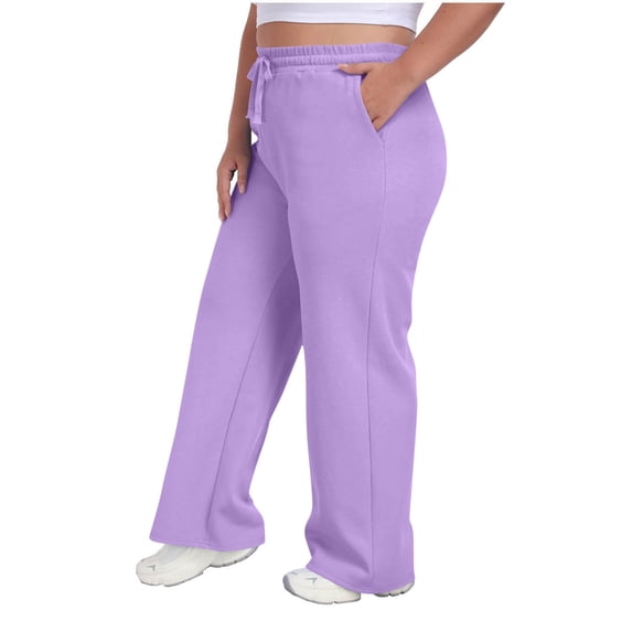 Costeam Womens Plus Size Solid Wide Leg Sweatpants Adjustable Drawstring Elastic Waist Loose Casual Trousers with Side Pockets Soft Knit Everyday Loungewear Active Bottoms