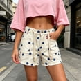 thumbnail image 1 of Costeam Womens Polka Dot Print Denim Shorts Braided Drawstring Dual Large Patch Pockets Frayed Raw Hem Button Zipper Fly High Waist Casual Summer Bottoms, 1 of 7