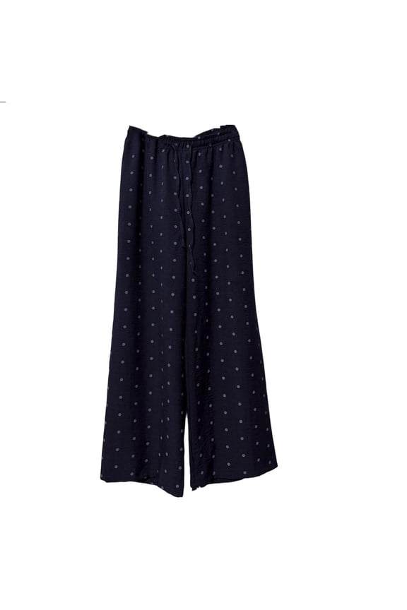 Womens Polka Dot Wide Leg Pants Drawstring Elastic High Waist Lightweight Crinkle Woven Dual Side Pockets Solid Base Casual Vacation Trousers