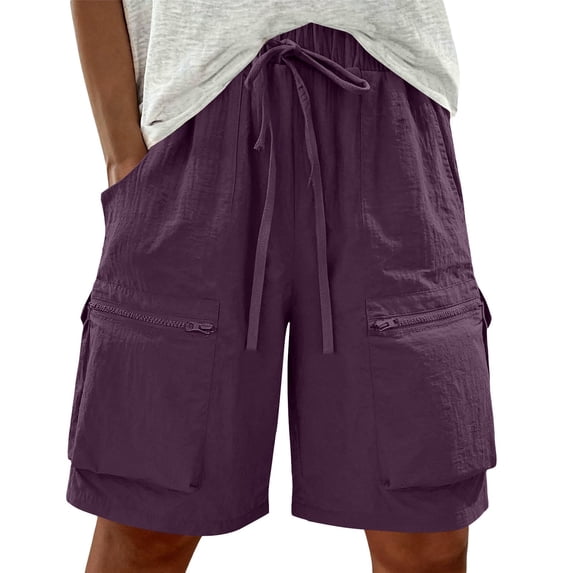Costeam Womens Quick Dry Bermuda Cargo Shorts Multiple Functional Pockets Adjustable Drawstring High Waist Loose Fit Lightweight Hiking Summer Casual Short Pants