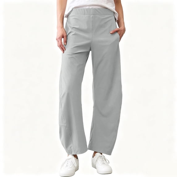 Costeam Womens Quick Dry Curved Barrel Casual Pants Dual Side Deep Hand Pockets Drawstring Elastic High Waist Loose Fit Cropped Length Athletic Harem Trousers