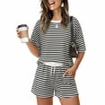 thumbnail image 1 of Costeam Womens Round Neck Print Pullover Two Piece Set Short Sleeve Top and Elastic Waist Shorts Casual Everyday Style Side Pockets Relaxed Loose Fit Lightweight Breathable Fabric Outfit, 1 of 9